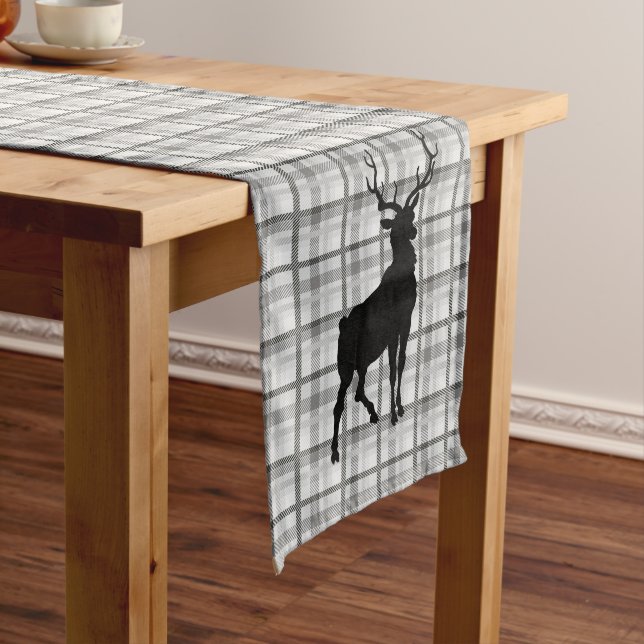 Table Runner Grey Plaid & Deer (In Situ)