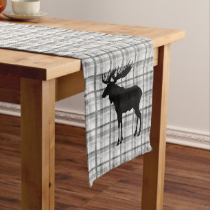 Table Runner Grey Plaid & Moose