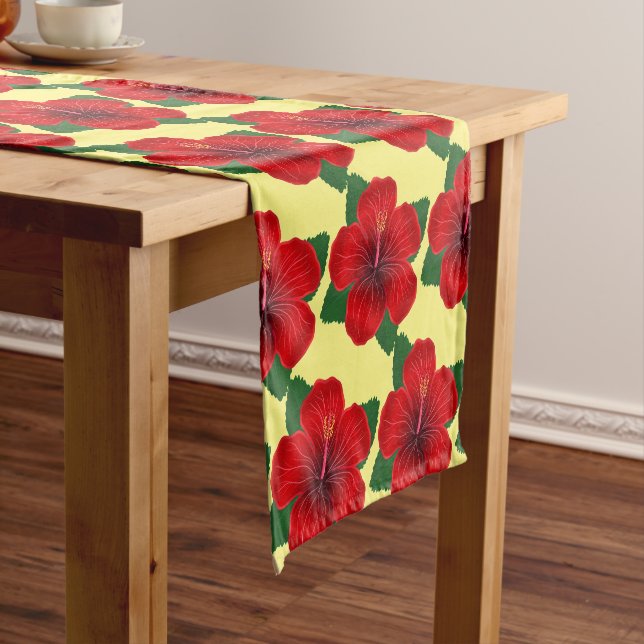 Table Runner-Red Hibiscus Table Runner (In Situ)