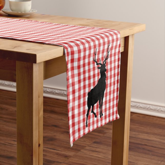 Table Runner Red Plaid & Deer (In Situ)