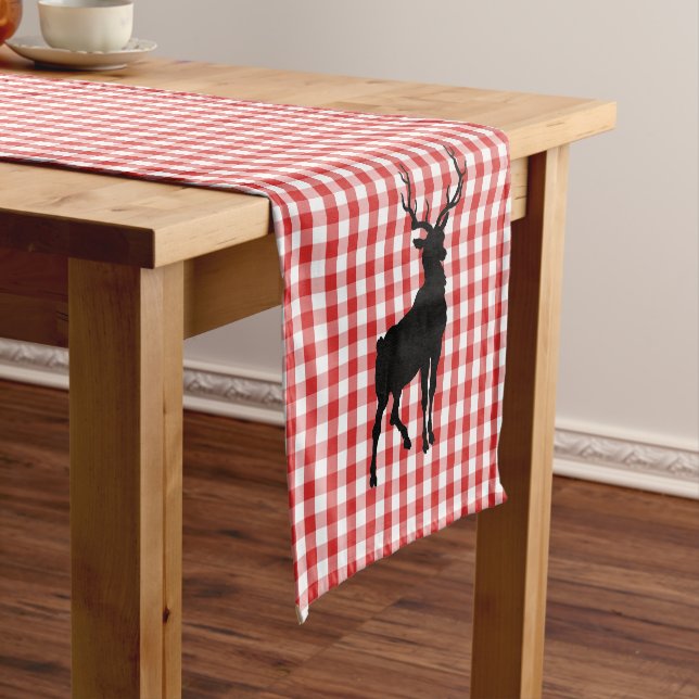 Table Runner Red Plaid & Deer (In Situ)