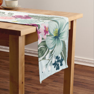 Table Runner Tropical Flower on Blue Ombre