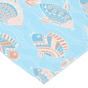 Table Runner, Turquoise and Coral Fish Design Long Table Runner