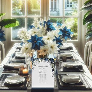 Table Seating Chart Poinsettia Floral Navy Blue Pedestal Sign