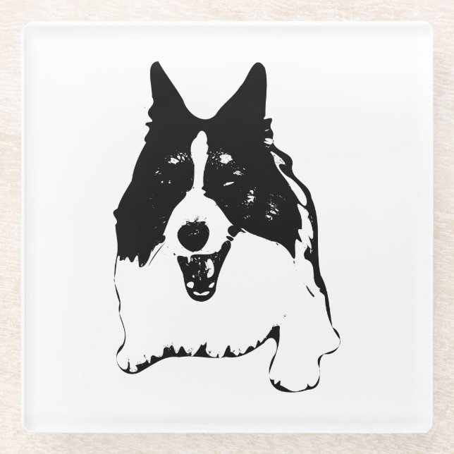 Table Smiles, Corgi Study Glass Coaster (Front)