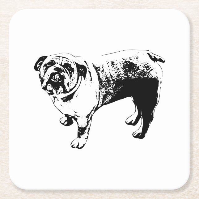 Table Study, Bulldog Grin Square Paper Coaster (Front)