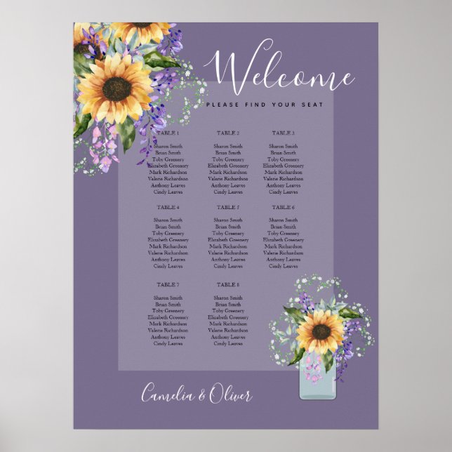  Table Sunflowers Wisteria SEATING CHART Foam Boar (Front)