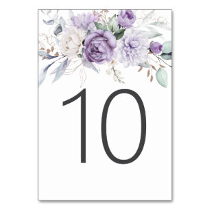 Table Ten Watercolor Purple Floral Wedding Number