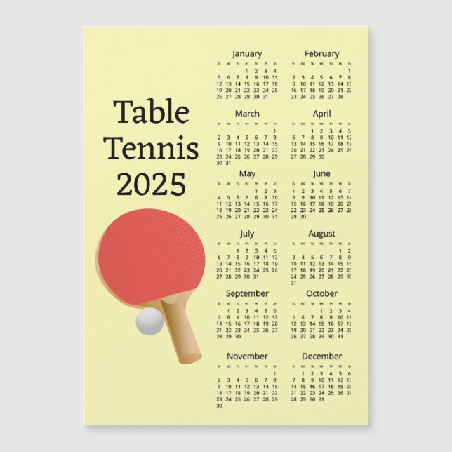 Table Tennis 2025 Calendar Magnetic Card (Front)