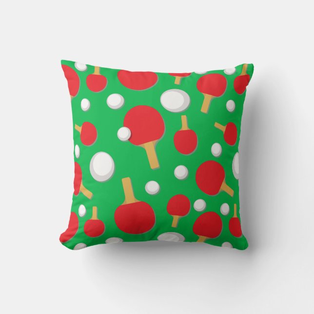 Table Tennis Bats and Balls Pattern on Green Cushion (Front)