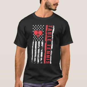 Table Tennis Cool American Flag Paddle T-Shirt