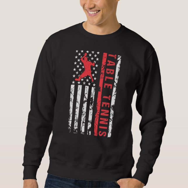 Table Tennis Cool American Flag  Player Sweatshirt (Front)