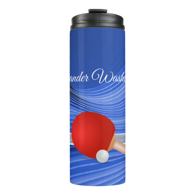 Table Tennis Paddle and Ball elegant Blue Thermal Tumbler (Front)