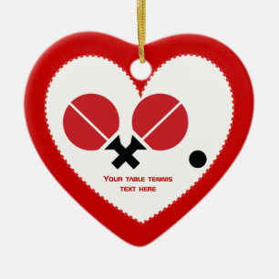 Table tennis ping-pong rackets and ball black, red ceramic tree decoration
