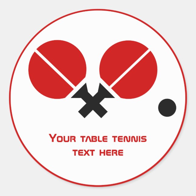Table tennis ping-pong rackets and ball black, red classic round sticker (Front)