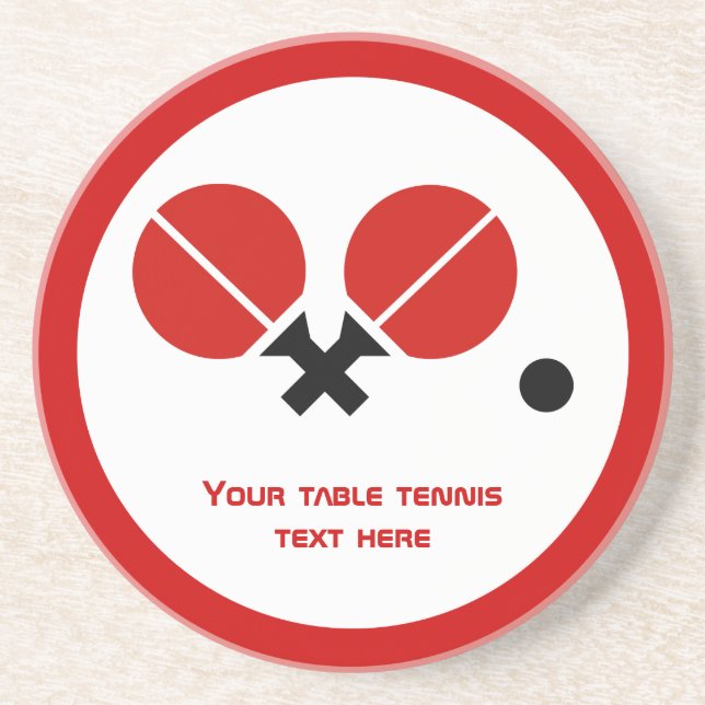 Table tennis ping-pong rackets and ball black, red coaster (Front)