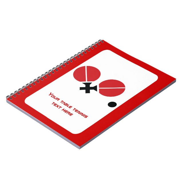 Table tennis ping-pong rackets and ball black, red spiral notebook (Left Side)