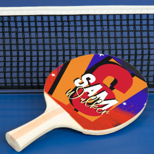 Table Tennis Player Name Red/Blue USA Ping Pong Paddle