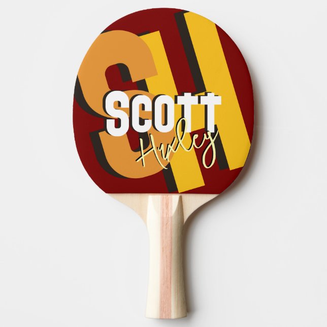 Table Tennis Players Name Bold Yellow Monogram Ping Pong Paddle (Front)