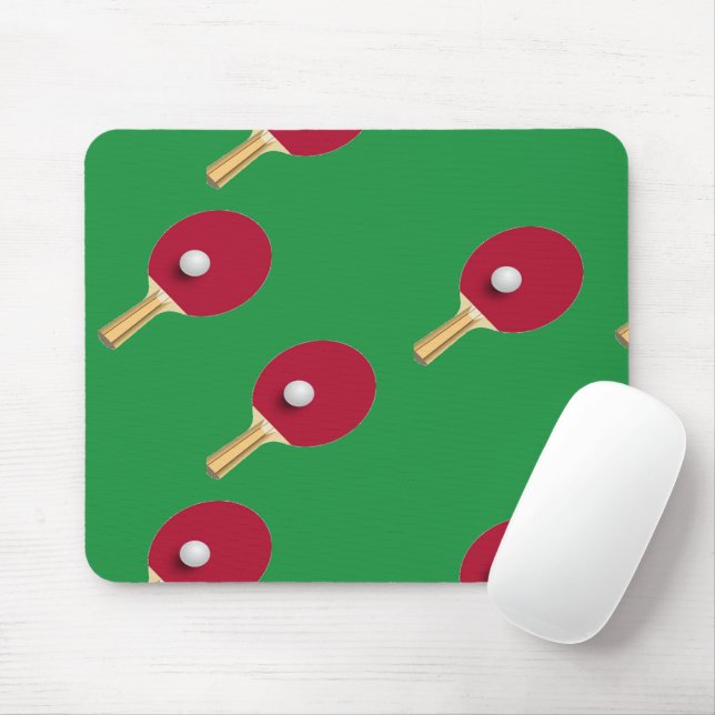 Table tennis racket and ball on green mouse pad (With Mouse)