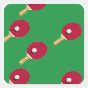 Table tennis racket and ball on green square sticker