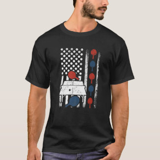 Table Tennis Sports American Flag Table Tennis 4Th T-Shirt