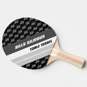 table tennis with name diagonal stripes . cool b&w ping pong paddle