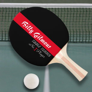 Table Tennis with name in a red stripe, cool Ping Pong Paddle