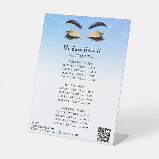 *~*Table Tent tabletop Glitter EYES Pedestal Sign (Front)