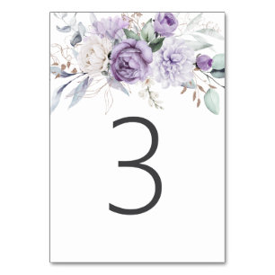 Table Three Watercolor Purple Floral Wedding Number
