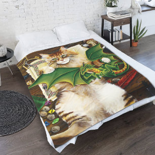 Table Top Gaming Dragon Cat Fleece Blanket