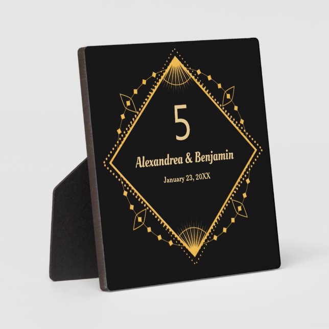 Table Top Number Wedding Gold Black Personalise Plaque (Front)