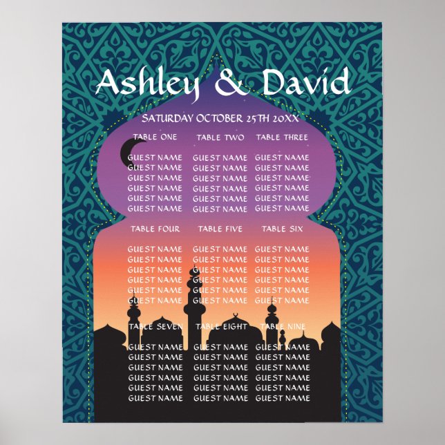 Table Wedding Arabian Nights Poster Seating (Front)