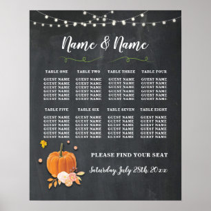 Table Wedding Poster Seating Pumpkin Chalk Lights