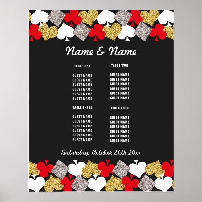 Table Wedding  Poster Seating Vegas Casino Cards (Front)