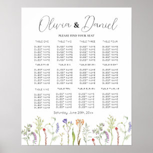Table Wedding Seating 12 Wildflowers Floral Poster