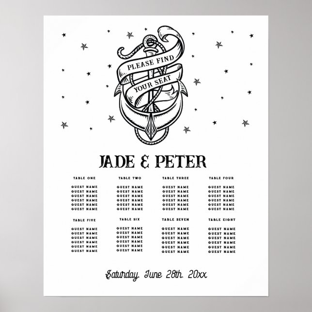 Table Wedding Seating 8 Traditional Tattoo Anchor Poster (Front)