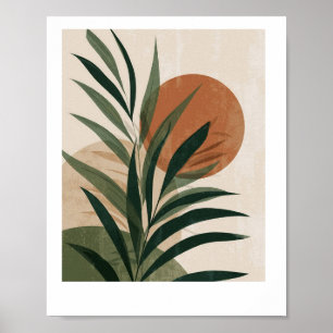 Tableau Feuilles vertes et coucher de soleil  Poster
