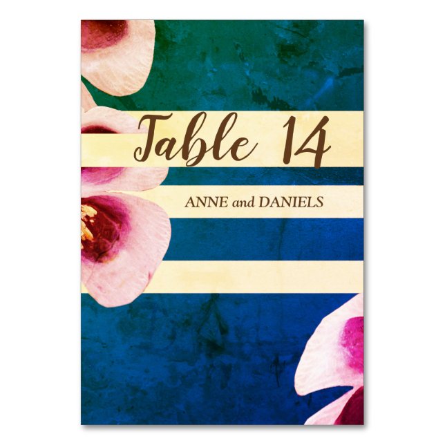 Tablecards Table Numbers, Elegant Blue Floral Table Number (Front)