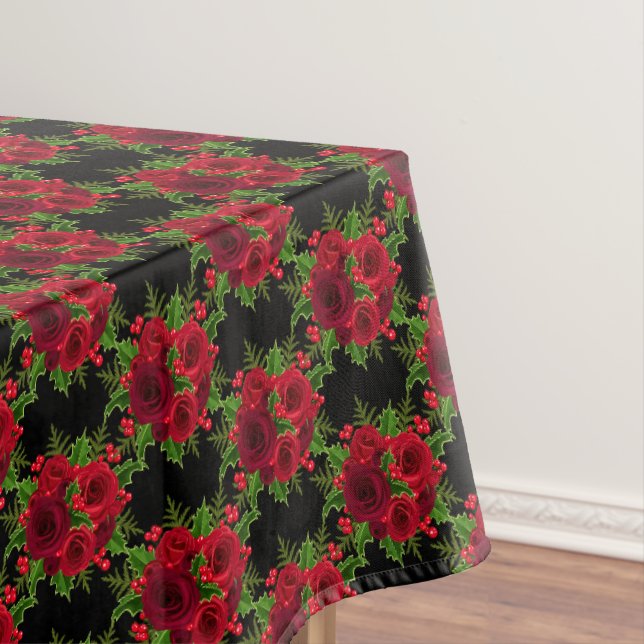 Tablecloth "60x84" Christmas Red Rose & Holly (In Situ)