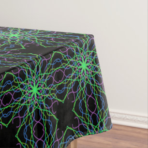 Tablecloth, Black Green Kaleidoscope Flower Tablecloth