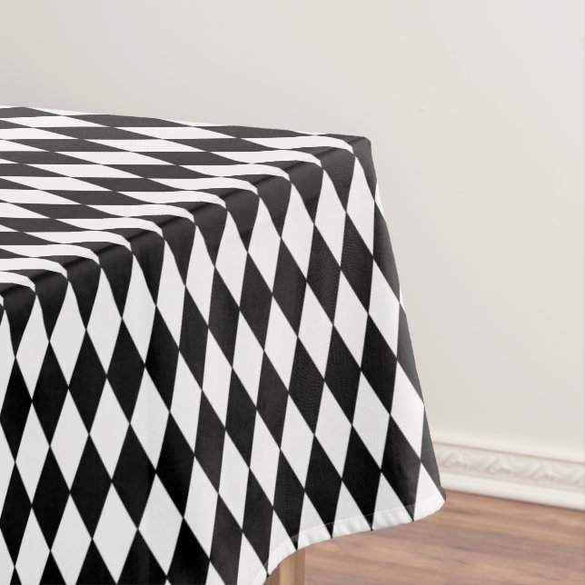 Tablecloth-Black & White Diamond Print Tablecloth (In Situ)
