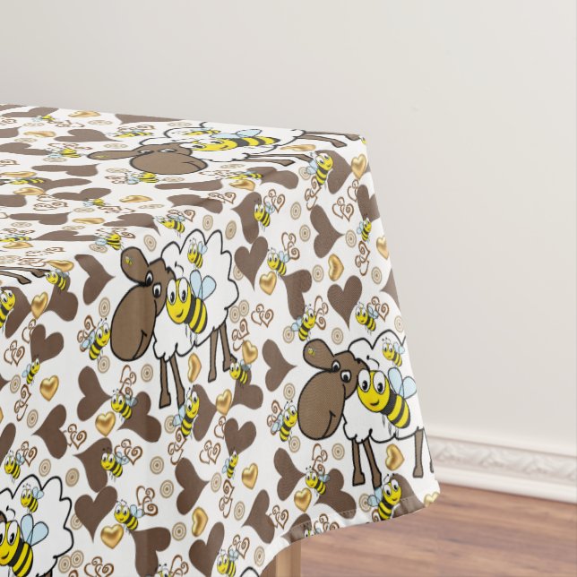 Tablecloth Brown Hearts Sheep Bumblebee (In Situ)