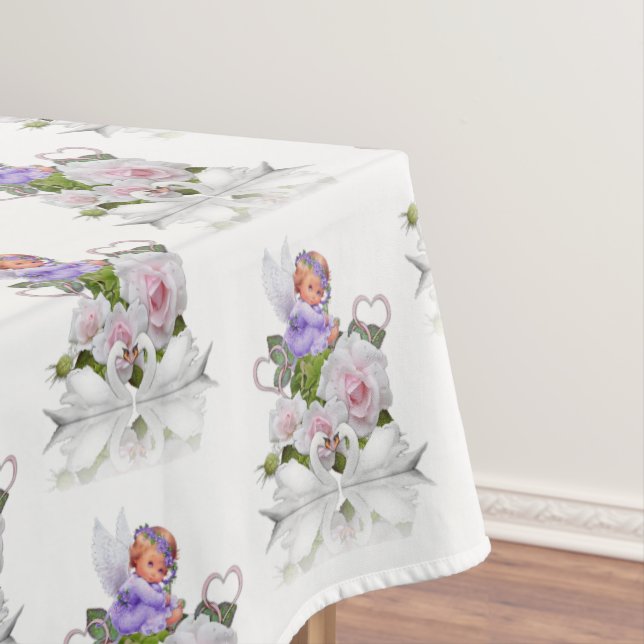 Tablecloth Floral Angel White Swans (In Situ)