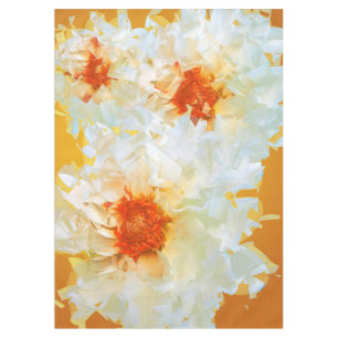 Tablecloth Flowers White Orange Cubist