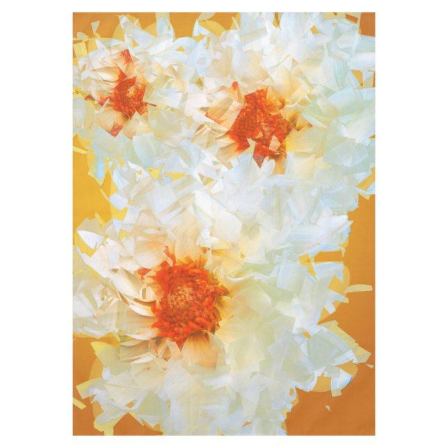 Tablecloth Flowers White Orange Cubist (Front)