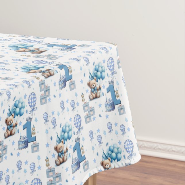 Tablecloth, Happy 1st. Birthday Teddy Bear Blue  Tablecloth (In Situ)