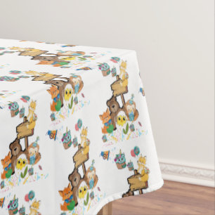 Tablecloth, Happy Birthday Teddy Bear Fox Chicks  Tablecloth