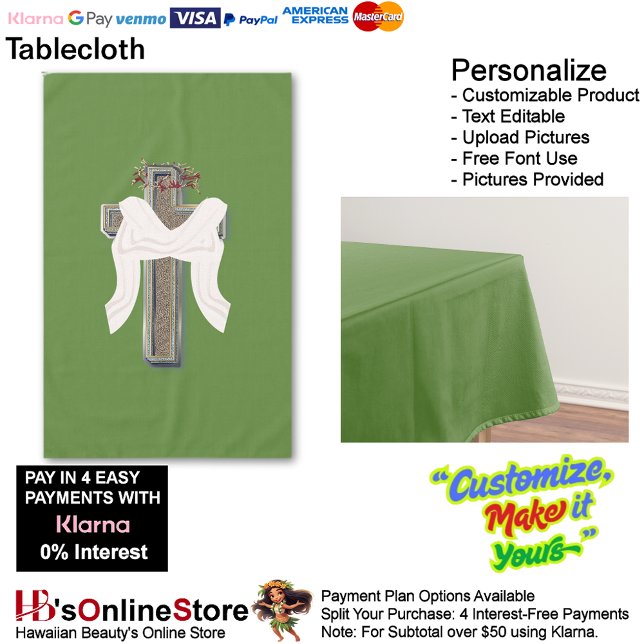 Tablecloth Household Linen Green Background (Cross Tablecloth Linen with Green Background.)