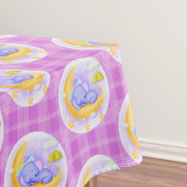 Tablecloth Purple Plaid Elephant (In Situ)